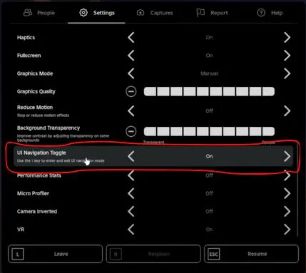 Turn on UI Navigation Tool in the Roblox Fisch Settings
