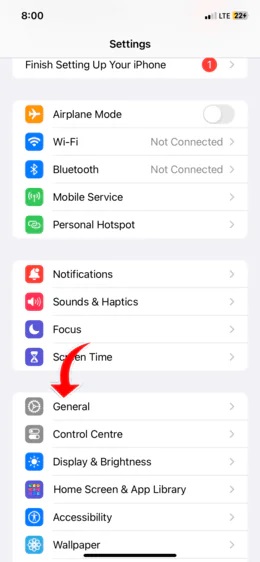 Click General from iPhone Settings
